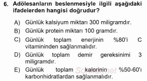 Beslenmenin Temel İlkeleri 2016 - 2017 Dönem Sonu Sınavı 6.Soru