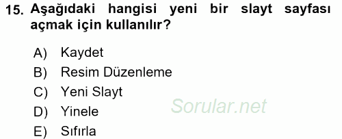 Bilgisayar Destekli Temel Tasarım 2016 - 2017 Dönem Sonu Sınavı 15.Soru