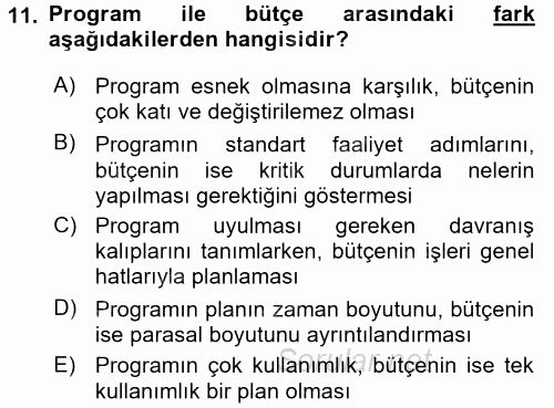 Performans Yönetimi 2015 - 2016 Ara Sınavı 11.Soru