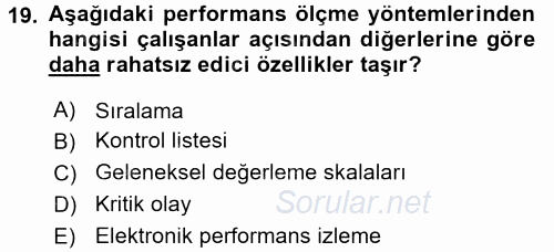 Performans Yönetimi 2015 - 2016 Ara Sınavı 19.Soru