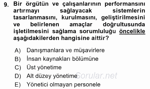 Performans Yönetimi 2015 - 2016 Ara Sınavı 9.Soru