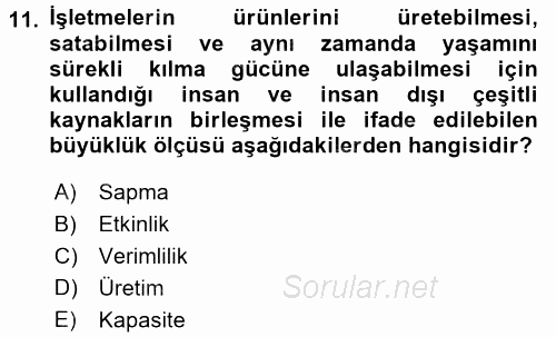 Maliyet Yönetimi 2017 - 2018 3 Ders Sınavı 11.Soru