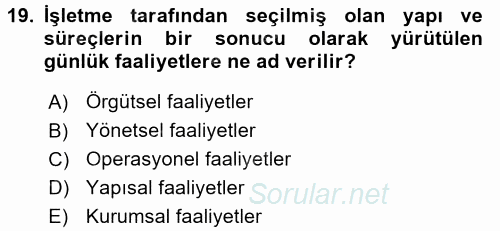 Maliyet Yönetimi 2017 - 2018 3 Ders Sınavı 19.Soru