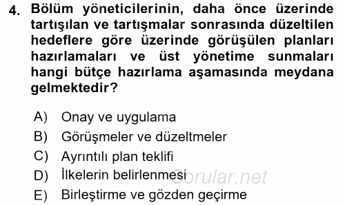 Maliyet Yönetimi 2017 - 2018 3 Ders Sınavı 4.Soru