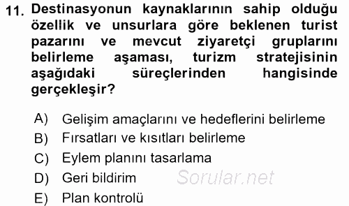 Destinasyon Yönetimi 2017 - 2018 Ara Sınavı 11.Soru