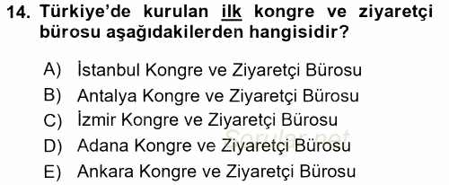 Destinasyon Yönetimi 2017 - 2018 Ara Sınavı 14.Soru