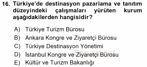 Destinasyon Yönetimi 2017 - 2018 Ara Sınavı 16.Soru