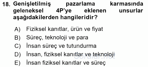 Destinasyon Yönetimi 2017 - 2018 Ara Sınavı 18.Soru