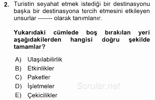 Destinasyon Yönetimi 2017 - 2018 Ara Sınavı 2.Soru