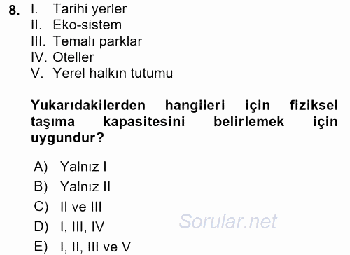 Destinasyon Yönetimi 2017 - 2018 Ara Sınavı 8.Soru