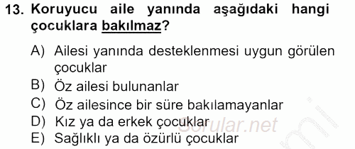 Sosyal Hizmet Uygulamaları 2012 - 2013 Ara Sınavı 13.Soru