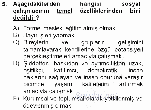 Sosyal Hizmet Uygulamaları 2012 - 2013 Ara Sınavı 5.Soru