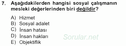 Sosyal Hizmet Uygulamaları 2012 - 2013 Ara Sınavı 7.Soru