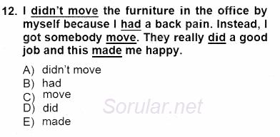 Bağlamsal Dilbilgisi 1 2012 - 2013 Dönem Sonu Sınavı 12.Soru