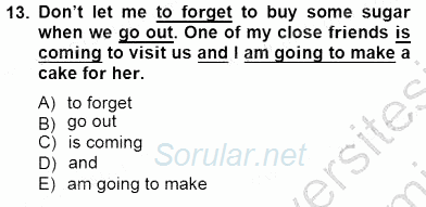 Bağlamsal Dilbilgisi 1 2012 - 2013 Dönem Sonu Sınavı 13.Soru