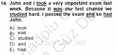 Bağlamsal Dilbilgisi 1 2012 - 2013 Dönem Sonu Sınavı 14.Soru