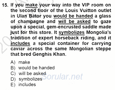 Bağlamsal Dilbilgisi 1 2012 - 2013 Dönem Sonu Sınavı 15.Soru