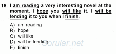 Bağlamsal Dilbilgisi 1 2012 - 2013 Dönem Sonu Sınavı 16.Soru