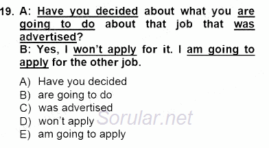 Bağlamsal Dilbilgisi 1 2012 - 2013 Dönem Sonu Sınavı 19.Soru