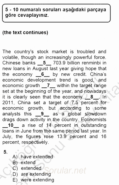 Bağlamsal Dilbilgisi 1 2012 - 2013 Dönem Sonu Sınavı 5.Soru