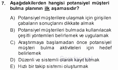 Satış Teknikleri 2013 - 2014 Dönem Sonu Sınavı 7.Soru