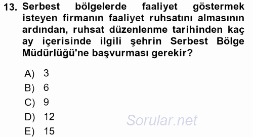 İthalat ve İhracat İşlemleri 2015 - 2016 Dönem Sonu Sınavı 13.Soru