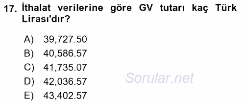 İthalat ve İhracat İşlemleri 2015 - 2016 Dönem Sonu Sınavı 17.Soru