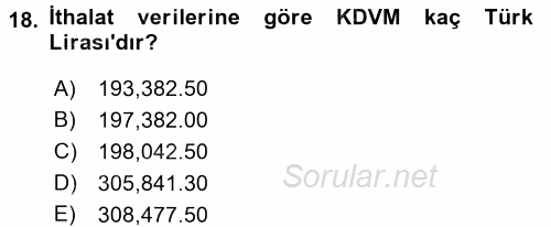 İthalat ve İhracat İşlemleri 2015 - 2016 Dönem Sonu Sınavı 18.Soru