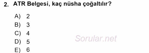 İthalat ve İhracat İşlemleri 2015 - 2016 Dönem Sonu Sınavı 2.Soru