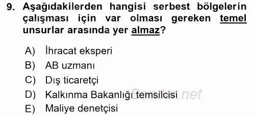 İthalat ve İhracat İşlemleri 2015 - 2016 Dönem Sonu Sınavı 9.Soru
