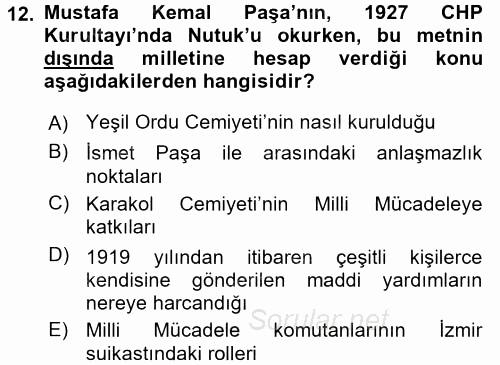 Türkiye´de Demokrasi Ve Parlemento Tarihi 2015 - 2016 Dönem Sonu Sınavı 12.Soru