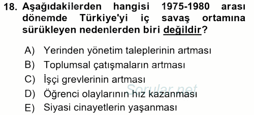 Türkiye´de Demokrasi Ve Parlemento Tarihi 2015 - 2016 Dönem Sonu Sınavı 18.Soru