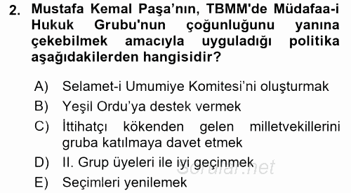 Türkiye´de Demokrasi Ve Parlemento Tarihi 2015 - 2016 Dönem Sonu Sınavı 2.Soru