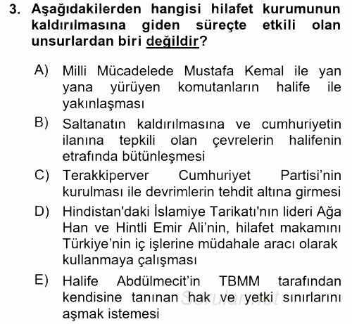 Türkiye´de Demokrasi Ve Parlemento Tarihi 2015 - 2016 Dönem Sonu Sınavı 3.Soru