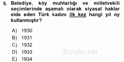 Türkiye´de Demokrasi Ve Parlemento Tarihi 2015 - 2016 Dönem Sonu Sınavı 5.Soru