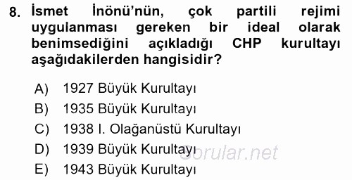 Türkiye´de Demokrasi Ve Parlemento Tarihi 2015 - 2016 Dönem Sonu Sınavı 8.Soru