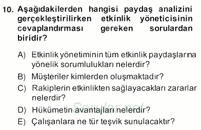 Etkinlik Yönetimi 2013 - 2014 Ara Sınavı 10.Soru