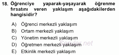 Sınıf Yönetimi 2017 - 2018 Dönem Sonu Sınavı 18.Soru