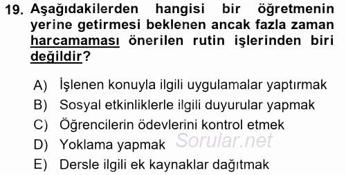 Sınıf Yönetimi 2017 - 2018 Dönem Sonu Sınavı 19.Soru