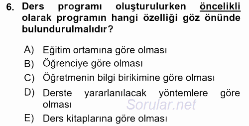 Sınıf Yönetimi 2017 - 2018 Dönem Sonu Sınavı 6.Soru