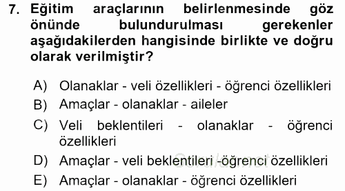 Sınıf Yönetimi 2017 - 2018 Dönem Sonu Sınavı 7.Soru
