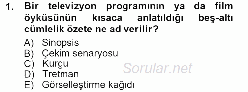 Radyo ve Televizyon Programcılığının Temel Kavramları 2012 - 2013 Ara Sınavı 1.Soru