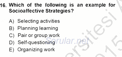 Çocuklara Yabancı Dil Öğretimi 1 2014 - 2015 Ara Sınavı 16.Soru