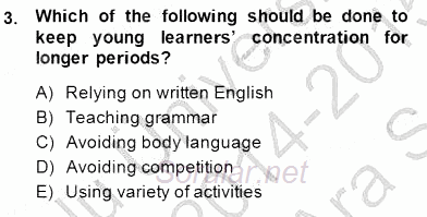 Çocuklara Yabancı Dil Öğretimi 1 2014 - 2015 Ara Sınavı 3.Soru