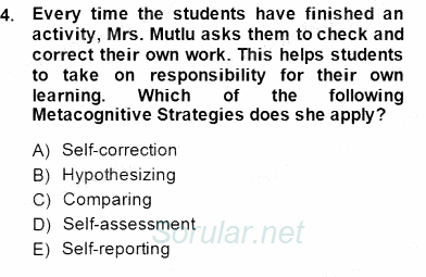 Çocuklara Yabancı Dil Öğretimi 1 2014 - 2015 Ara Sınavı 4.Soru