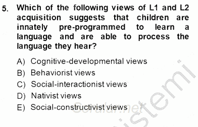Çocuklara Yabancı Dil Öğretimi 1 2014 - 2015 Ara Sınavı 5.Soru