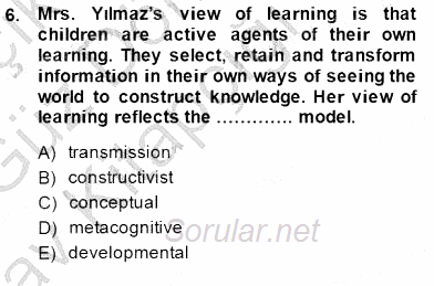 Çocuklara Yabancı Dil Öğretimi 1 2014 - 2015 Ara Sınavı 6.Soru