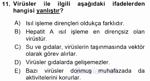 Gıda Mevzuatı ve Kalite Yönetimi 2017 - 2018 3 Ders Sınavı 11.Soru