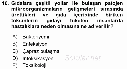 Gıda Mevzuatı ve Kalite Yönetimi 2017 - 2018 3 Ders Sınavı 16.Soru