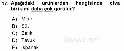 Gıda Mevzuatı ve Kalite Yönetimi 2017 - 2018 3 Ders Sınavı 17.Soru